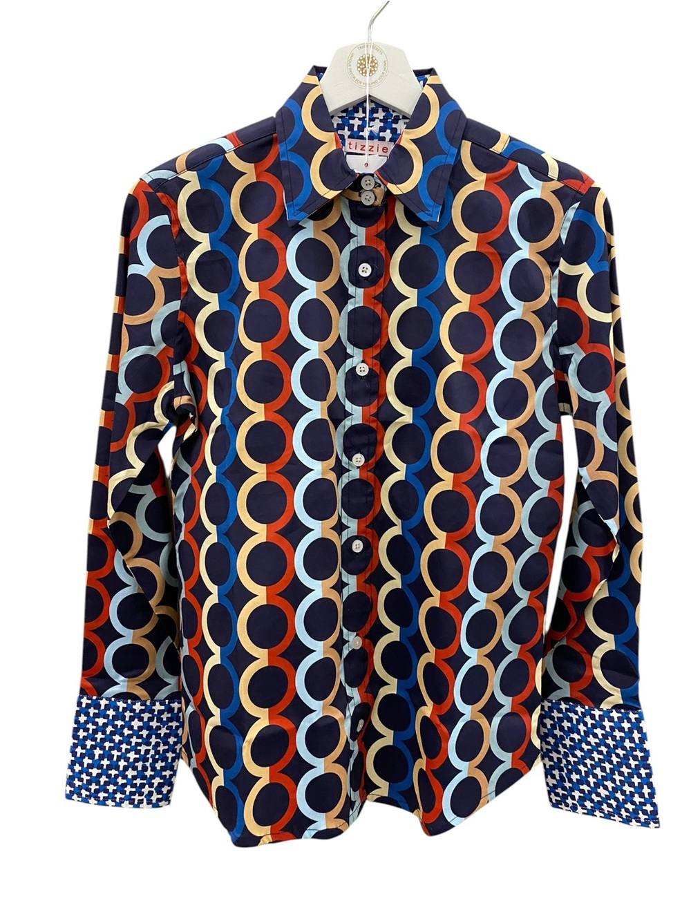 Tizzio Men's Navy Multi-Color Geometric Circle Button-Down Shirt